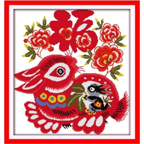 Lucky rabbit cross stitch kit 14ct 11ct count print canvas stitching embroidery kits