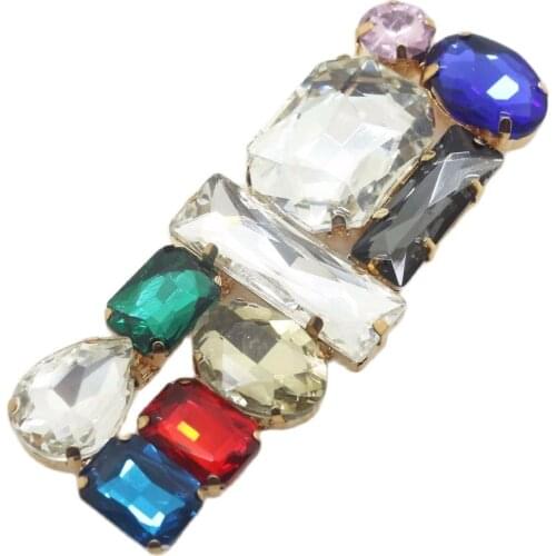 NEW 2Pcs/Set 28*75mm Glod Colorful Rhinestone Buttons for Shoes Decoration Hair Flower Ribbon Wedding Decoration Accessories