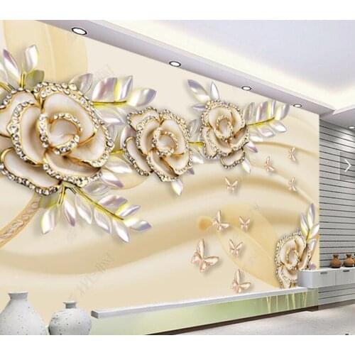 Papel de parede 3d luxury European style golden rose leaf stereo wallpaper,living room tv wall bedroom home decor bar ktv mural