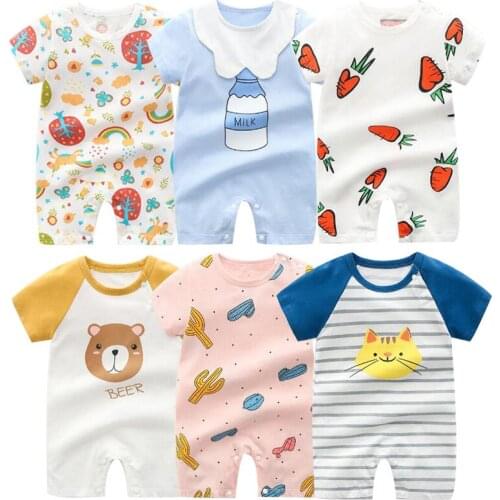 Toddler Clothes Newborn Romper Girls Summer New Casual Short Sleeve Cartoon Print Pure Cotton Thin Style Soft Baby Boy Jumpsuit