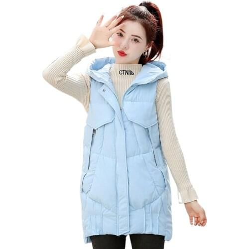 Autumn winter vest women 2021 cotton-padded warm thicken long woman vest female hooded parka jacket waistcoat plus size 3XL