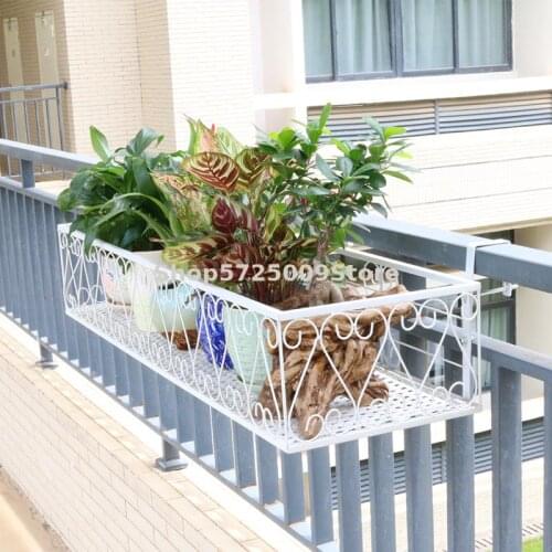 Balcony railing flower stand wall hanging hanging flower shelf wrought iron balcony guardrail flower pot hanging rack green radi