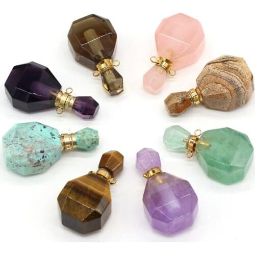 Fashion Fluorite Perfume Bottle Pendant Faceted Amethysts Vial Charms for Jewelry Making DIY Women Necklace Gifts
