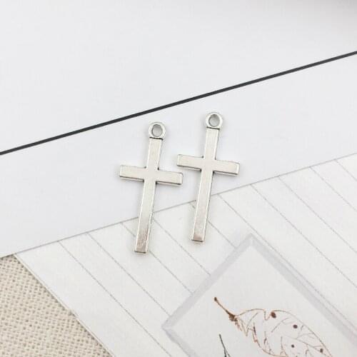 50pcs Cross Charms 13mm x 27mm DIY Jewelry Making Pendant antique silver color