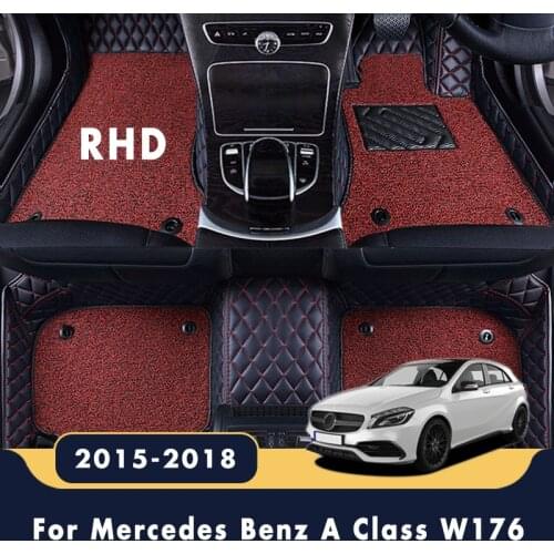 RHD Car Floor Mats For Mercedes Benz A Class W176 2018 2017 2016 2015 Auto Luxury Double Layer Wire Loop Leather Carpet Custom