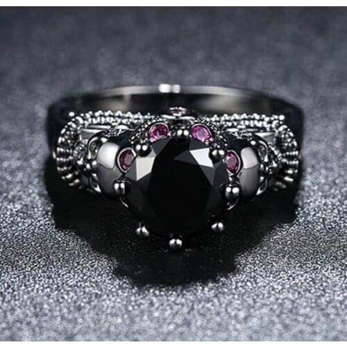 Romantic Dark Style Ring Blue Cubic Zirconia Luxury Jewelry Fashion Black Colorful Crystal Full Around Stone Jewelry For Women