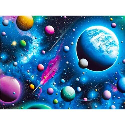 Universe Space Landscape Printed Water-Soluble Canvas 11CT Cross Stitch Embroidery Kit DMC Threads Handmade Adults