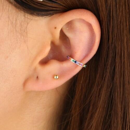 1 piece 100% 925 sterling silver no hole no piercing rainbow cz ear cuff ear bone clip on earring silver