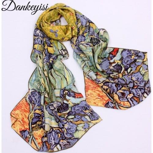 DANKEYISI 2019 Van Gogh Oil Painting Silk Scarf Women & Men Scarf 100% Real Silk Scarves Female Luxury Brand Designer Scarves