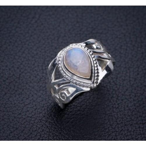 StarGems Natural Rainbow Moonstone Handmade 925 Sterling Silver Ring 6.5 E3096