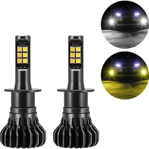 LED Fog Lights Bulbs Dual Color H1 H3 880 881 Auto Fog Lamp DRL Running Light F19A