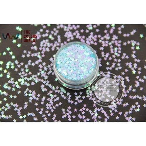 TCI07 Pearlescent Rainbow Light Blue Colors Stars shape 3.0MM Size Glitter for nail Art nail gel makeup or DIY decoration