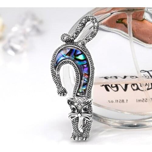 Vintage Natural Shell Hairless Cat Animal Fox Brooches For Women And Men New Years Gifts