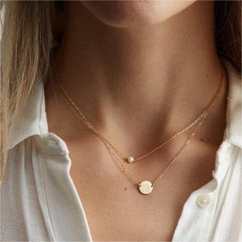 Visunion Romantic Trendy Multi-Layer Necklace Rose Gold Silver Color Bead Chain Round Disc Female Necklace Jewelry Simple New