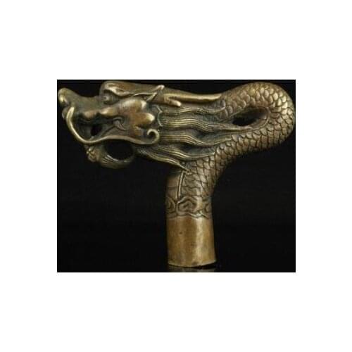 YM 324 100% bronze Pure Copper Brass old Grandpa Good Lucky Walking Stick Head China Old Handwork Carving Bronze Dragon