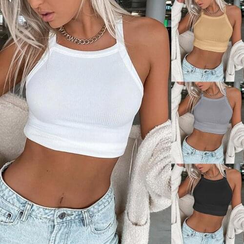 Womens Slim Off Shoulder Halter T-shirt Solid Tank Top Vest Camis Summer Tops For Women 2020 Ropa De Mujer Verano