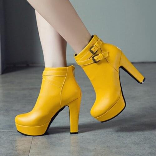 Ochanmeb 12cm High Heels Women Platform Goth Boots Shoes Biggest Size 49 50 Round Toe Metal Buckle Strap Woman Booties Fall Shoe
