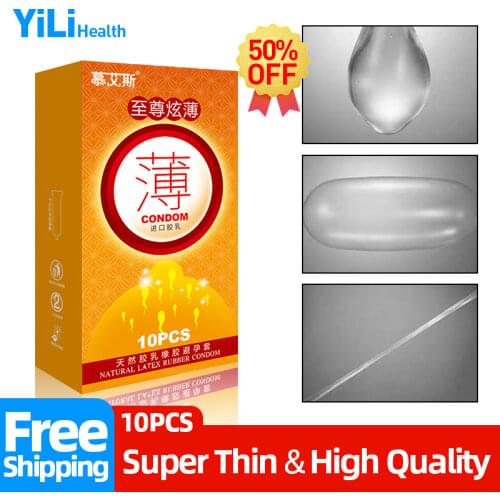 10pcs Condoms For Long Sex Super Ultra Thin Natural Rubber Latex Cup Condom With Ball long-lasting Penis Sleeve