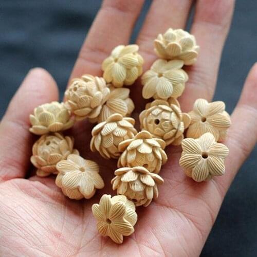 2pcs Natural Boxwood Carved Lotus Beads Prayer Loose Space Beads Japa Mala Buddha Jewellery Findings DIY Accessories Large Beads