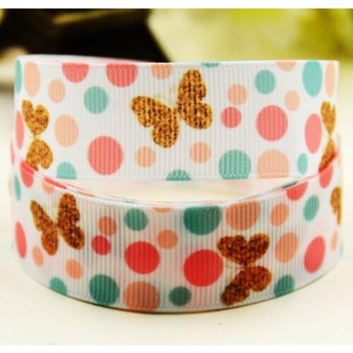 22mm 25mm 38mm 75mm Dots and butterfly Cartoon printed Grosgrain Ribbon party decoration 10 Yards X-03344