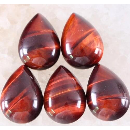5Pcs 25MM CAB Cabochon Natural Stone Red Tiger eye Water Drop Bead For Jewelry Making Women Men Ring Gem Cabochon No Hole Bead