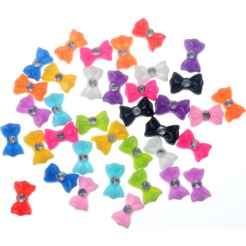 50Pcs 11x7mm Drilled Resin Bow Decoration Crafts Flatback Cabochon Beads Embellishments For Scrapbooking DIY Accessories