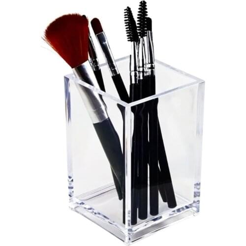 Acrylic Makeup Brush Holder Cup Stationery Organizer Transparent Pen Storage Box Desktop Cosmetic Jewelry Accessories Container