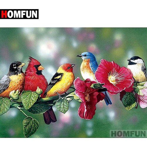 HOMFUN Full Square/Round Drill 5D DIY Diamond Painting "Bird & Flower" Embroidery Cross Stitch 5D Home Decor Gift A07080