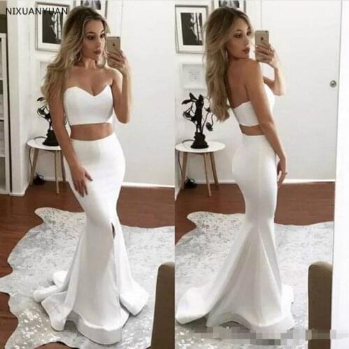 White Two Pieces Mermaid Prom Dress Sweetheart Long Elegant Robe De Soiree Informal Prom Party Gowns