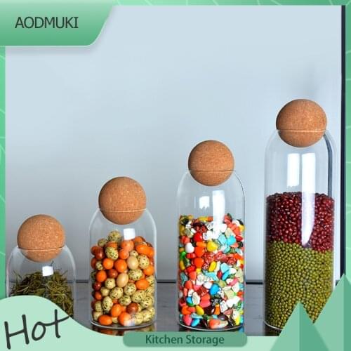 Large Capacity Home Kitchen Transparent Glass Storage Bottles Round Cork Sealed Waterproof and Moisture-Proof Grain Container