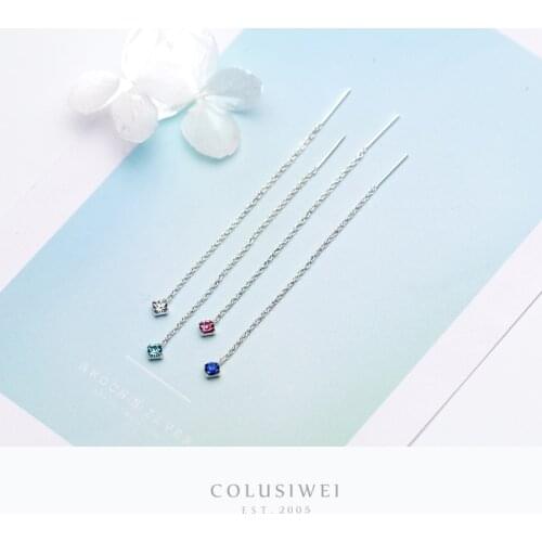 Colusiwei 4 Colors Cubic Zirconia Long Chain Drop Earrings for Women 925 Sterling Silver Wedding Engagement Dangle Jewelry