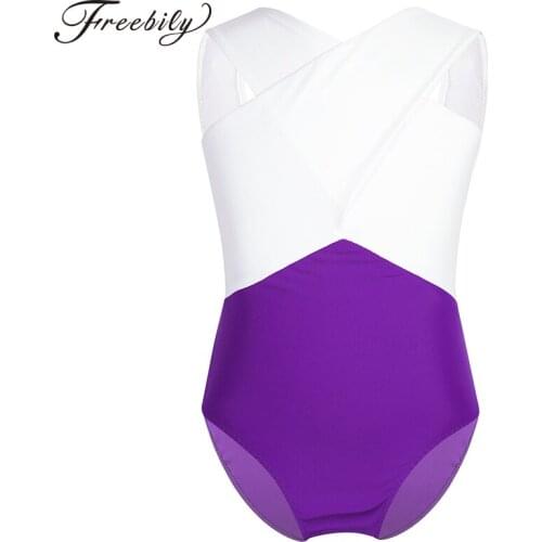 Kids Sleeveless Cross Color Block Ballet Leotards Girls Gymnastics Leotard Sports Bodysuit Child Stage performance Dance Costume