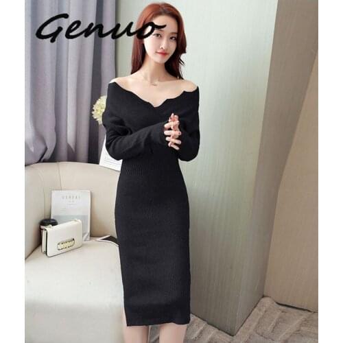 Genuo Long Knitted Women Sweater Dress Female Winter Long For Girls Ladies Autumn Winter Dress Women 2019 Pullover Turtleneck