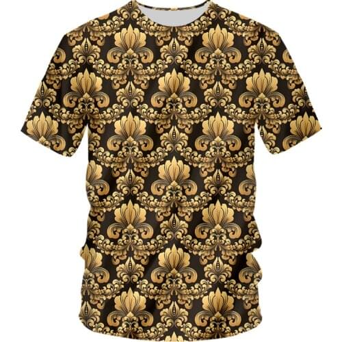 IFPD Oversized T Shirt Men Royal Golden Pattern T-shirt Summer 3D Print T-Shirt Homme Short Sleeve Luxury Baroque Mens Clothing