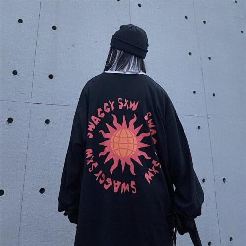 HOUZHOU Harajuku Oversized T-Shirt Women 2021 Punk Top Black Loose Long Sleeve Graphic T Shirt Autumn Camisetas De Mujer Tees