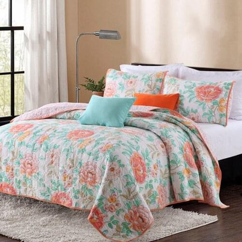 Quality Bedspread Quilt Set 3PCS Quilted Bedding Washed Cotton Quilts Bed Covers Pillowcase King Queen Size Printed Coverlets