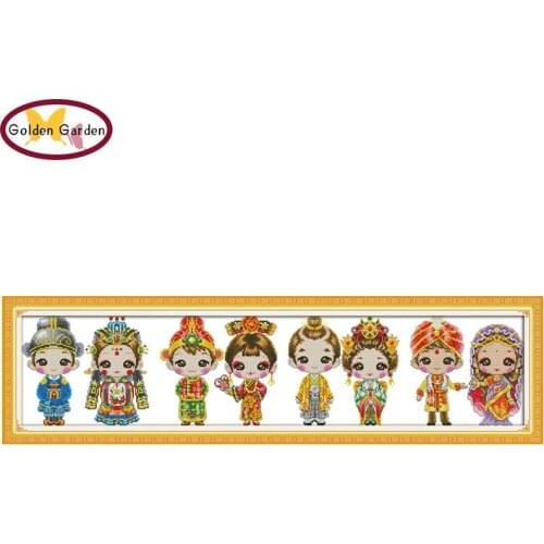 GG World Cloth Stamped Cross Stitch Pattern 11CT14CT DIY Kits Needlework Embroidery Cartoon Joy Sunday Cross Stitch Set for Kids