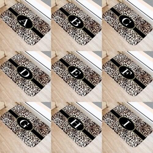 Leopard Pattern Letter Kitchen Entrance Door Mat Coral Velvet Carpet Rubber Colorful Indoor Floor Mats Non-Anti-Slip Rug