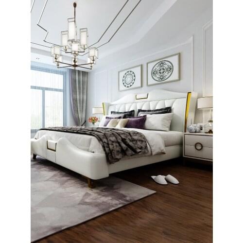 Leather bedside cowhide modern minimalist master bedroom 1.8 m luxury Nordic 1.5 m small European double bed