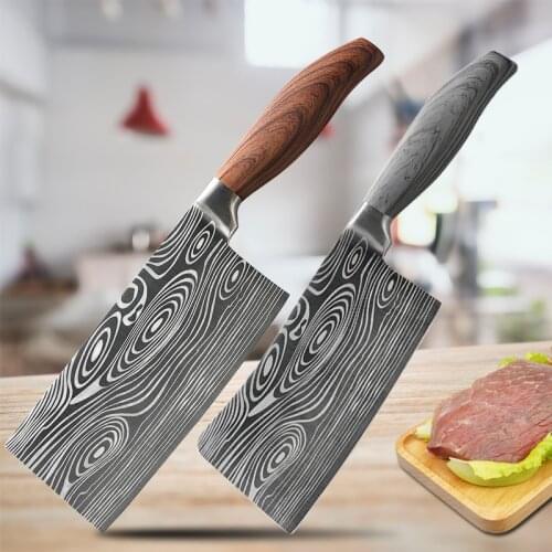 Chef Knife Damascus Laser Pattern Kitchen Knife Stainless Steel Bone Chopping Knife Meat Slice Knife for Fish Vegetables Cleaver
