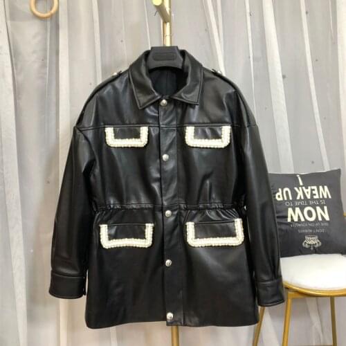 Spring 2021 New Designer Womens high quality sheepskin Genuine leather jackets Fashion women loose leather coat C364