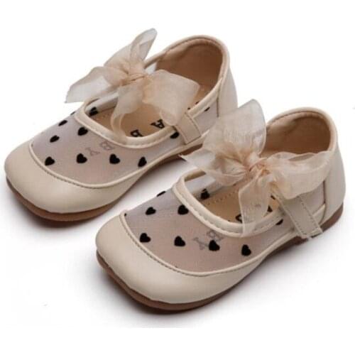 Summer childrens fashion breathable small leather shoes mesh bow girl sandals baby soft sole square head lovely princess shoes