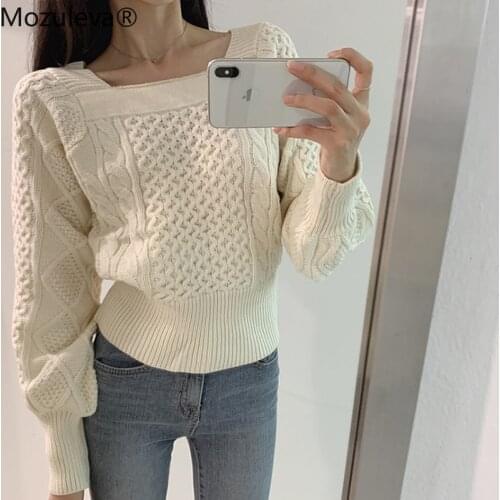 Mozuleva Women Fashion Knitted Pullovers Autumn Winter Sweater Women Long Sleeve Jumpers Square Neck Female Knit Tops 2019