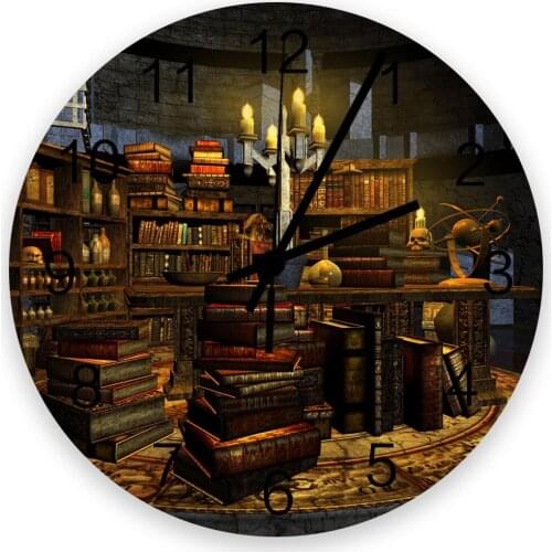 Study Candle Retro Style Fantasy Night Wall Clock Wooden Modern Design Digital Clocks Home Living Room Wall Decoration