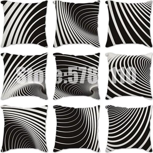 Black Geometric Wavy lines Cushion Cover Striped Throw Pillow Cover Polyester Cushion Case Sofa Bed Decorative Pillow Case