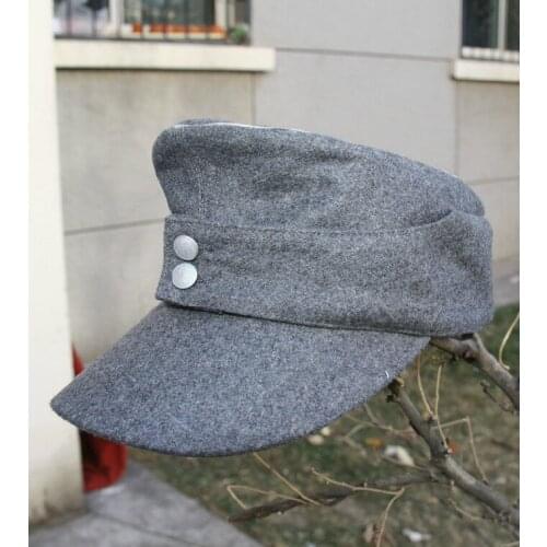 WWII GERMAN WH EM OFFICER M43 PANZER WOOL FIELD CAP Hat GREY - SIZE L