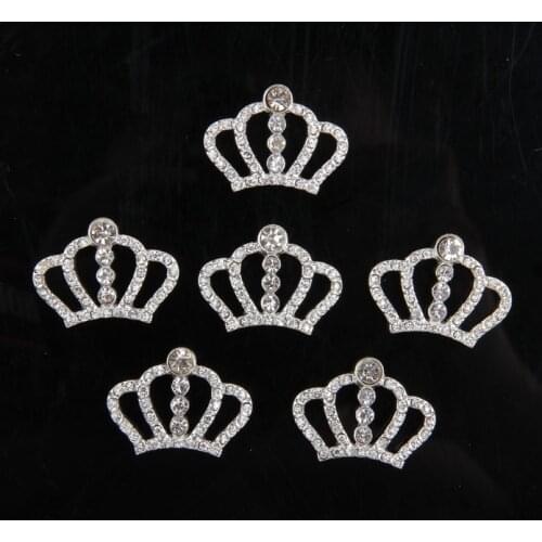 Nishine 10pcs/lot Crown Rhinestone Buttons Bling Alloy Crown for DIY Headbands Wedding Party Bride Headdress Hair Embellishment