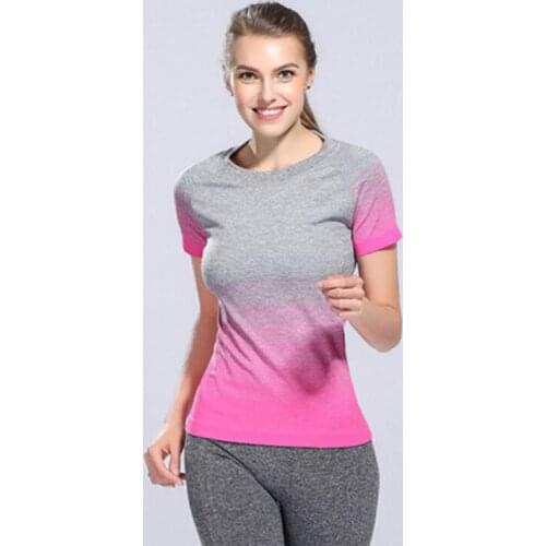 New 2020 Gradient Stripe Short Sleeve Top For Fitness T-shirt For Women Yoga Gym Shirt Workout Running Sports Sportswear Blouses