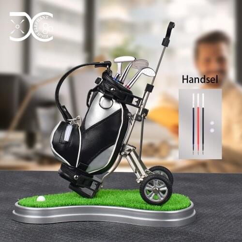 Novel Golf Pen Holder with 3 Pieces Aluminum Pen Office Desk Decoration Golf Bag Pencil Holder for Fathers Day Golf Souvenirs