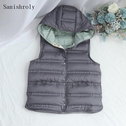 Autumn Winter Women Lightweight Hooded Waistcoat Ultra Light White Duck Down Jakcet Vest Parka Female Sleeveless Coat Short Tops
